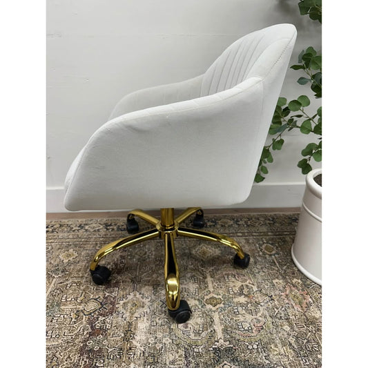 Jacinda Task Chair-Off White Velvet Gold Rolling Office Chair