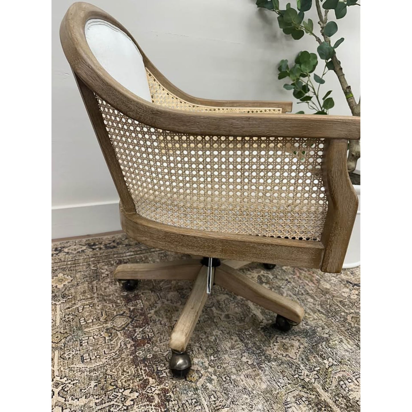 Audrey Task Office Chair with Rattan Cane Back Arms-IVORY Rolling