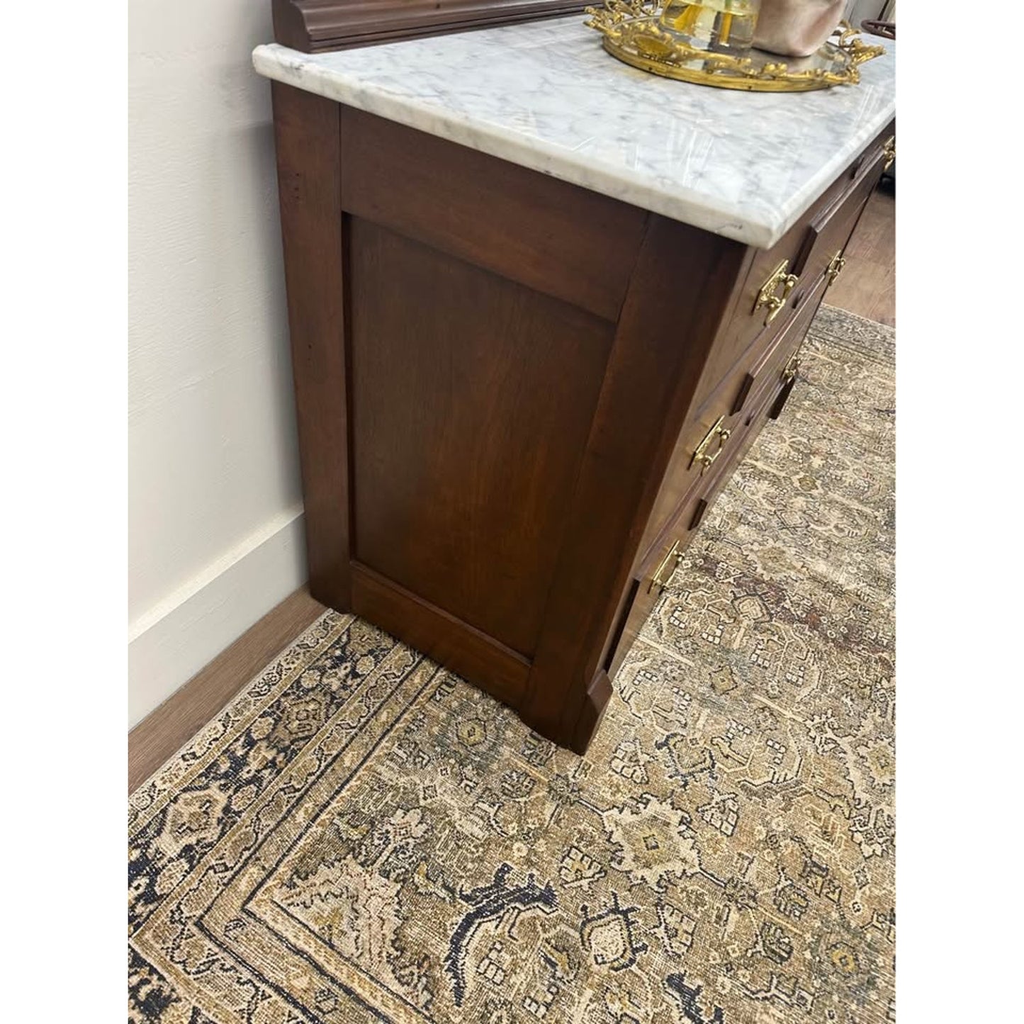 Victorian Eastlake Antique Walnut Chest or Dresser Marble Top Mirror