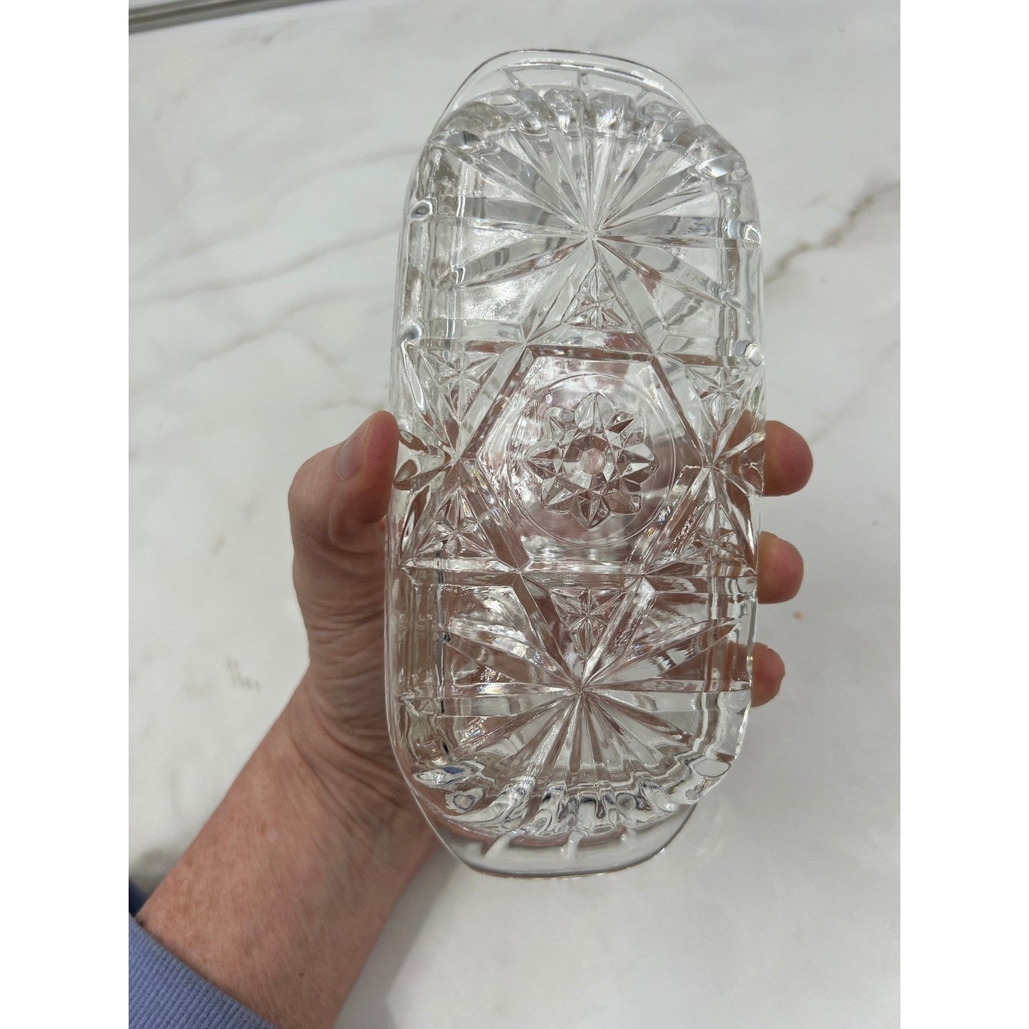 Butter Dish Vintage Clear Pressed Glass with Lid Starburst Diamond Pattern