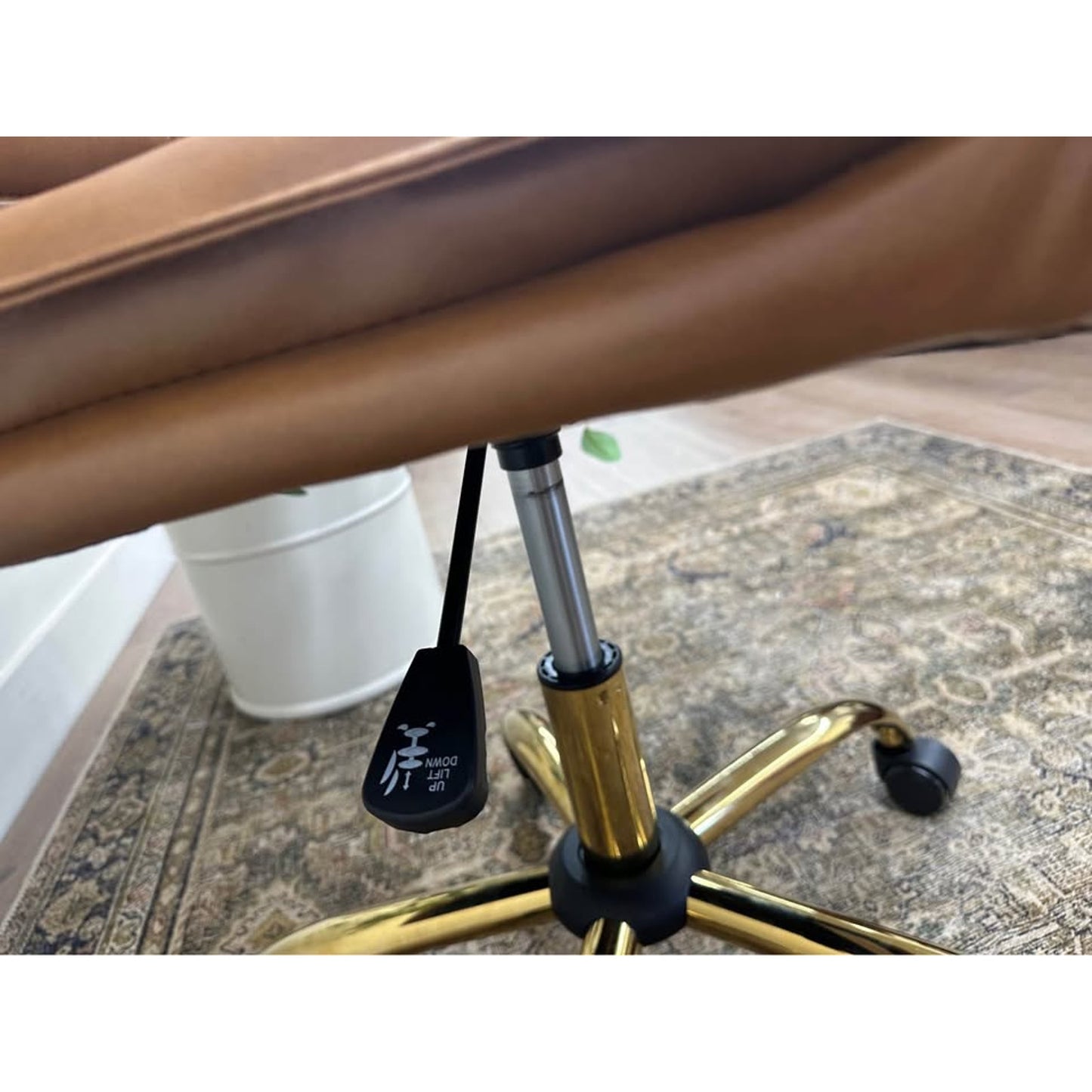 Riccardo Task Chair Brown Faux Leather Gold Rolling Office Chair