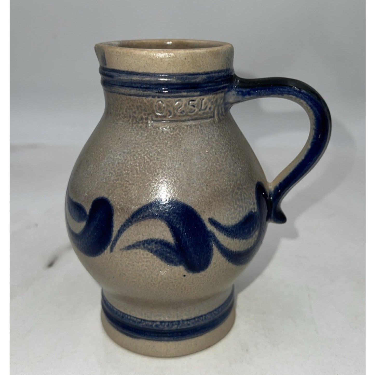 Vintage German Handmade Jug Creamer Handarbeit Blue Salt Glazed 0.25 L