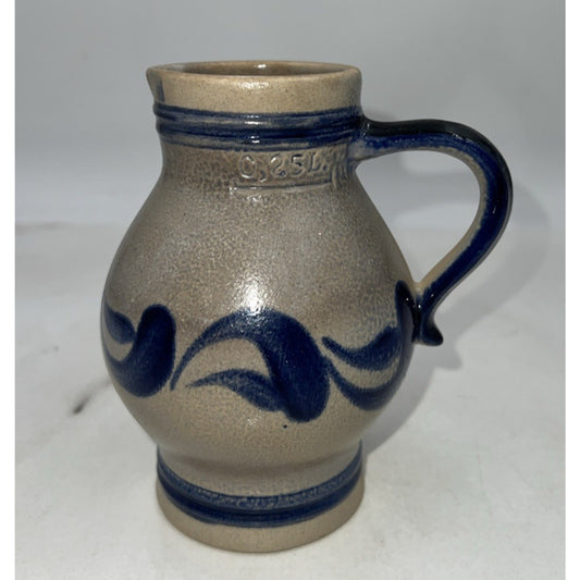Vintage German Handmade Jug Creamer Handarbeit Blue Salt Glazed 0.25 L