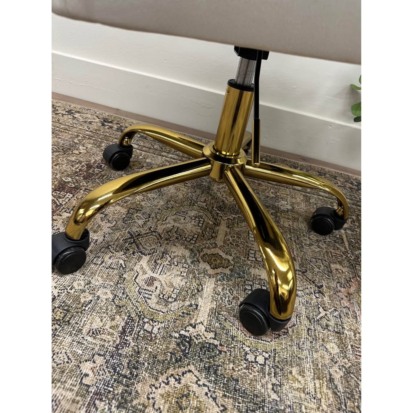 Jacinda Task Chair-Off White Velvet Gold Rolling Office Chair