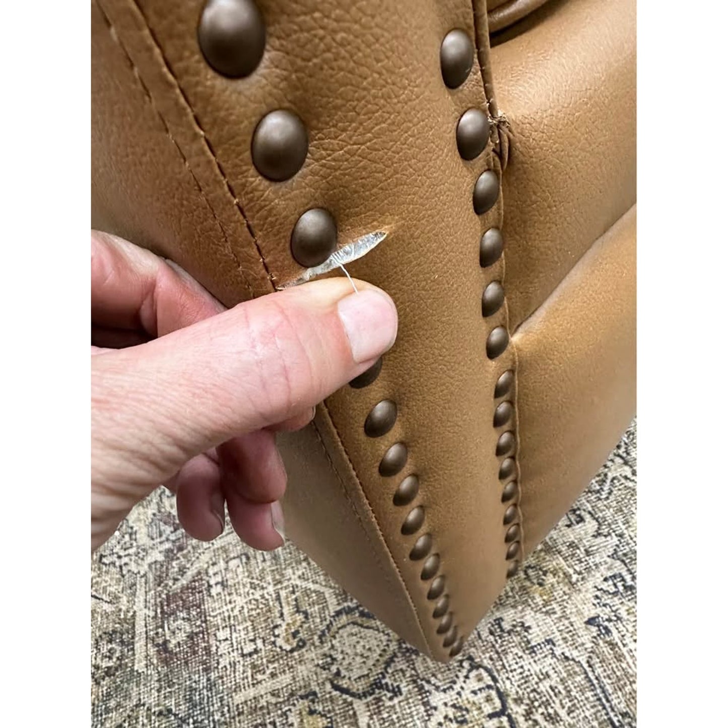 Kalai Genuine Leather Swivel Chair-CAMEL Color Nail Head Trim Arm Chair New Karat Home
