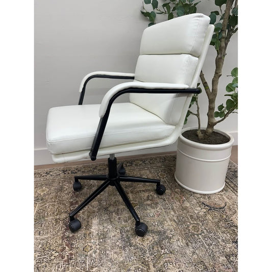 Joseph Task Chair-White Faux Leather Rolling Office Chair
