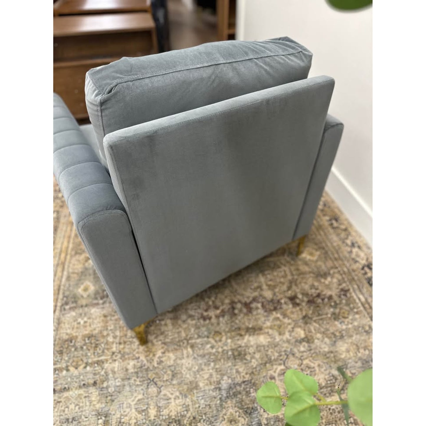 Jupiter Club Chair-GREY Armchair Gold Legs  Velvet Upholstered Channel Tufting Boxy New Karat Home