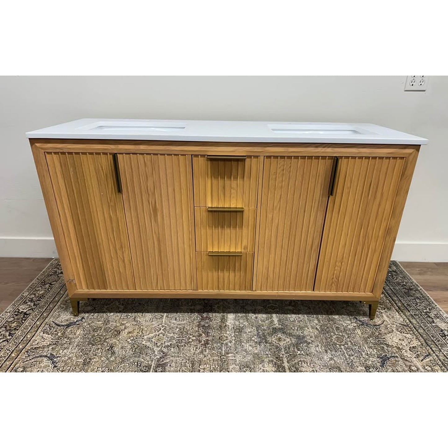 Turlington 60 In. Oak Bath Vanity Set White Quartz Vanity Top White Undermount Basin Ancerre