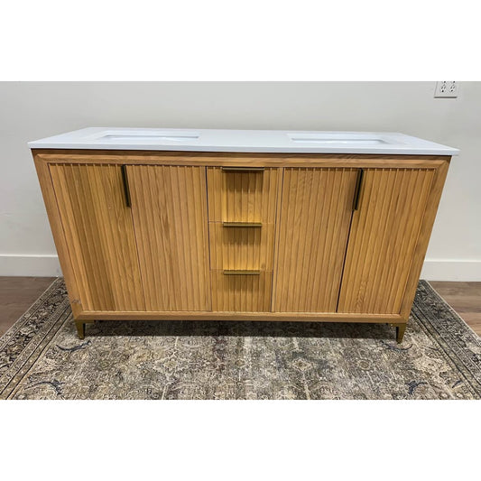 Turlington 60 In. Oak Bath Vanity Set White Quartz Vanity Top White Undermount Basin Ancerre