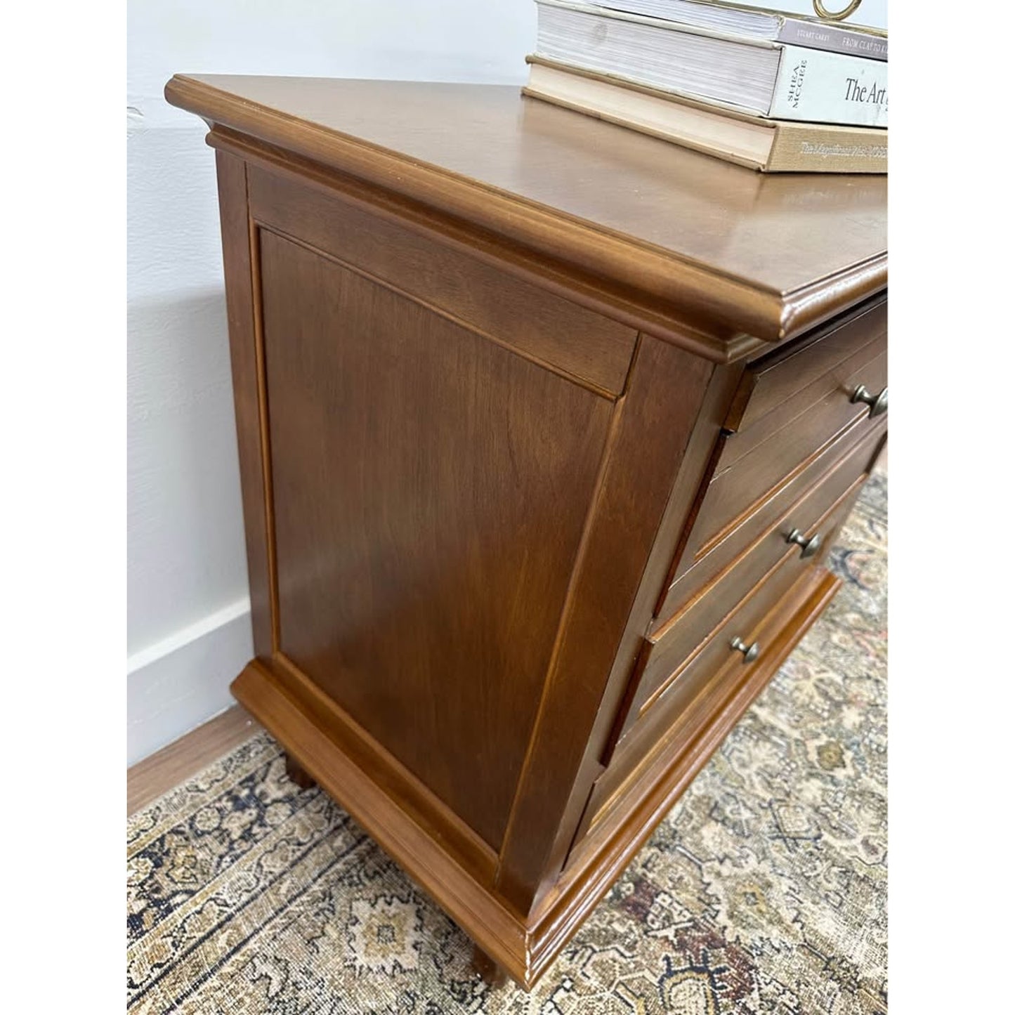 Dominic 3 Drawer Nightstand Walnut Stain Built-In Outlets Wood