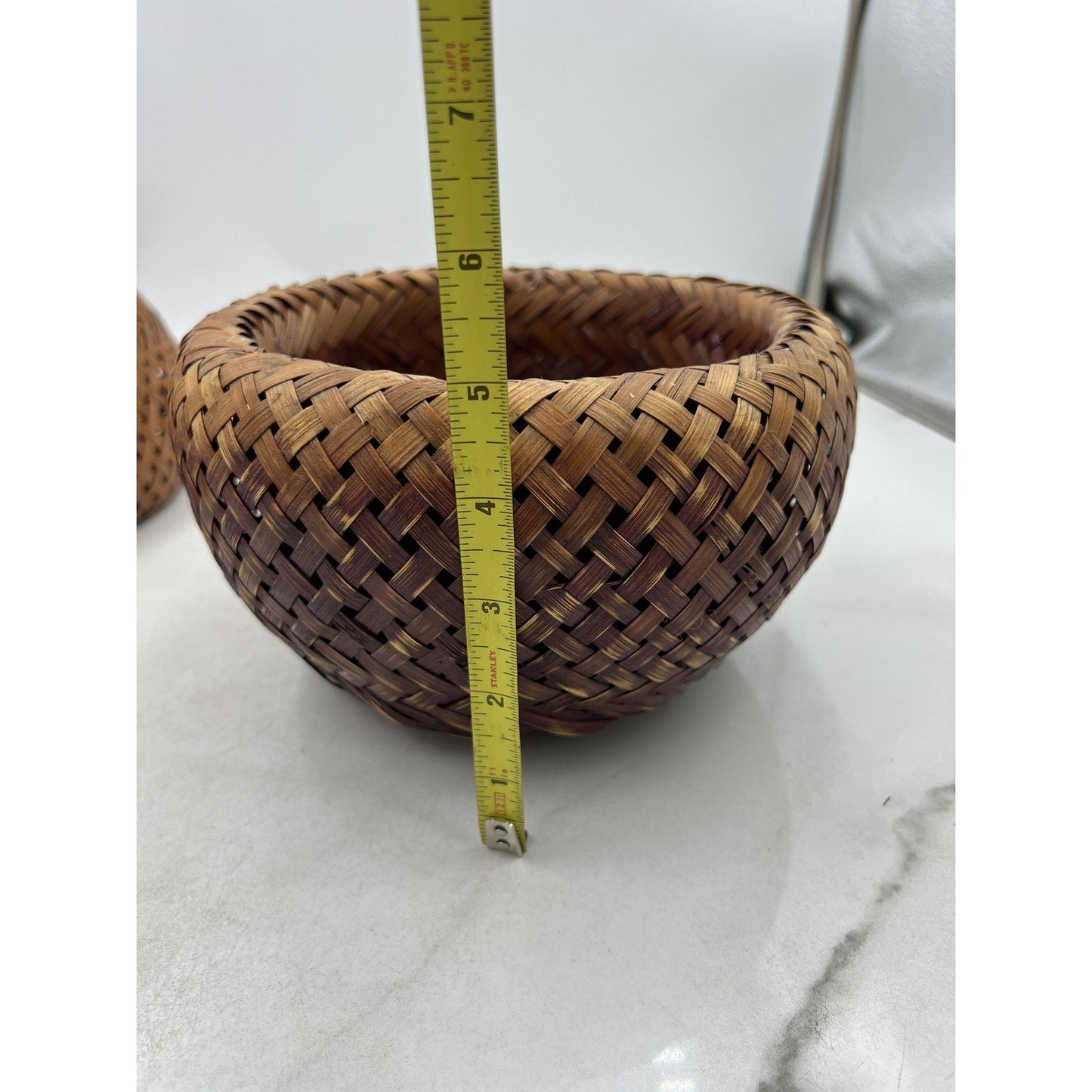 Handwoven Rattan Bamboo Wicker Basket Bowl Set Pair Nesting Boho Decor Round