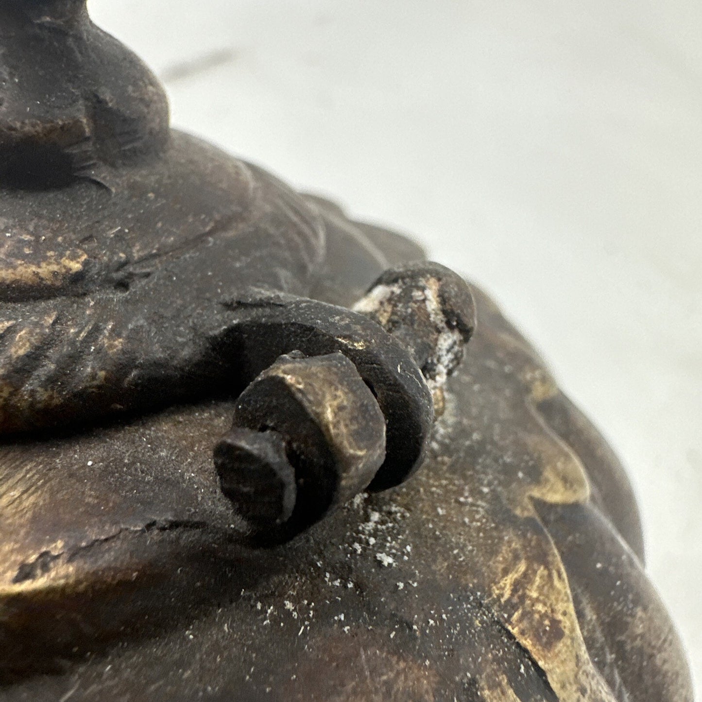 Antique Ink Well Indian Cast Bronze Mughal Footed w/ Peacock Lid & Fluted Sides