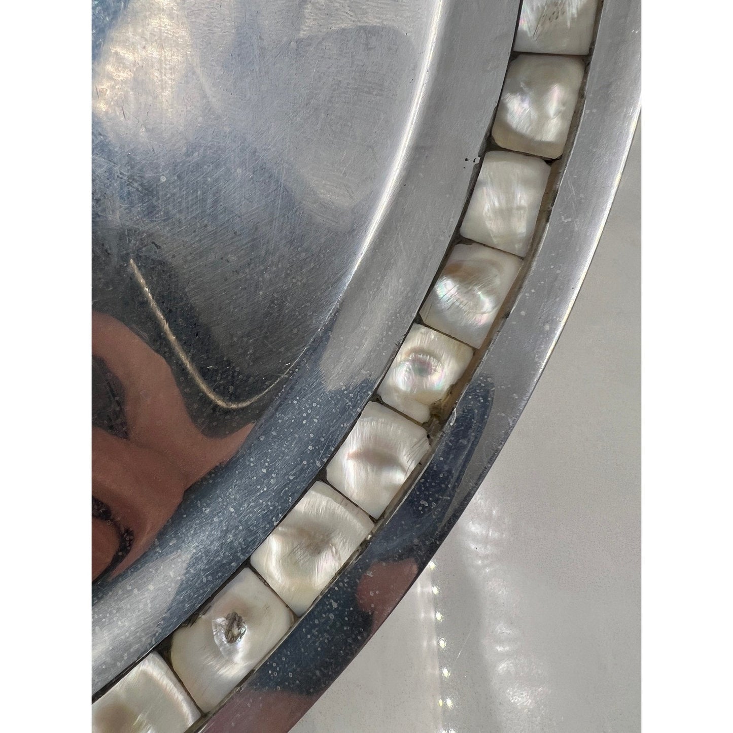 Towle Silversmiths Chip and Dip Serving Set Mother of Pearl Inlay Metal Platter