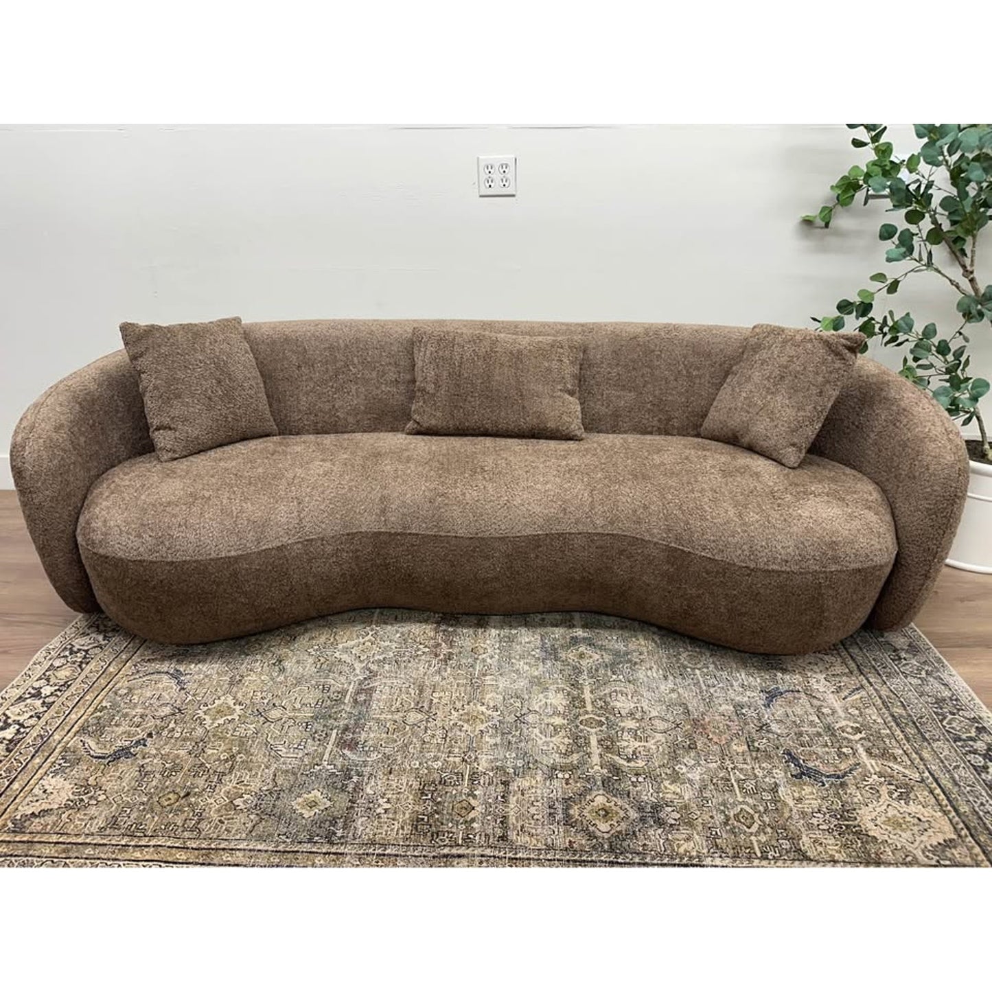 Curved Sofa Couch Brown Boucle Fabric Couch By Orren Ellis Kidney Bean