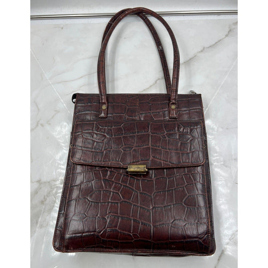 VTG Wilsons Brown Crocodile Embossed Leather Tote Bag Structured Shoulder Purse