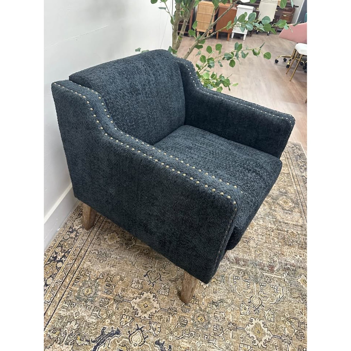 Ulysses Armchair-BLACK Charcoal Upholstered Nail Head Trim
