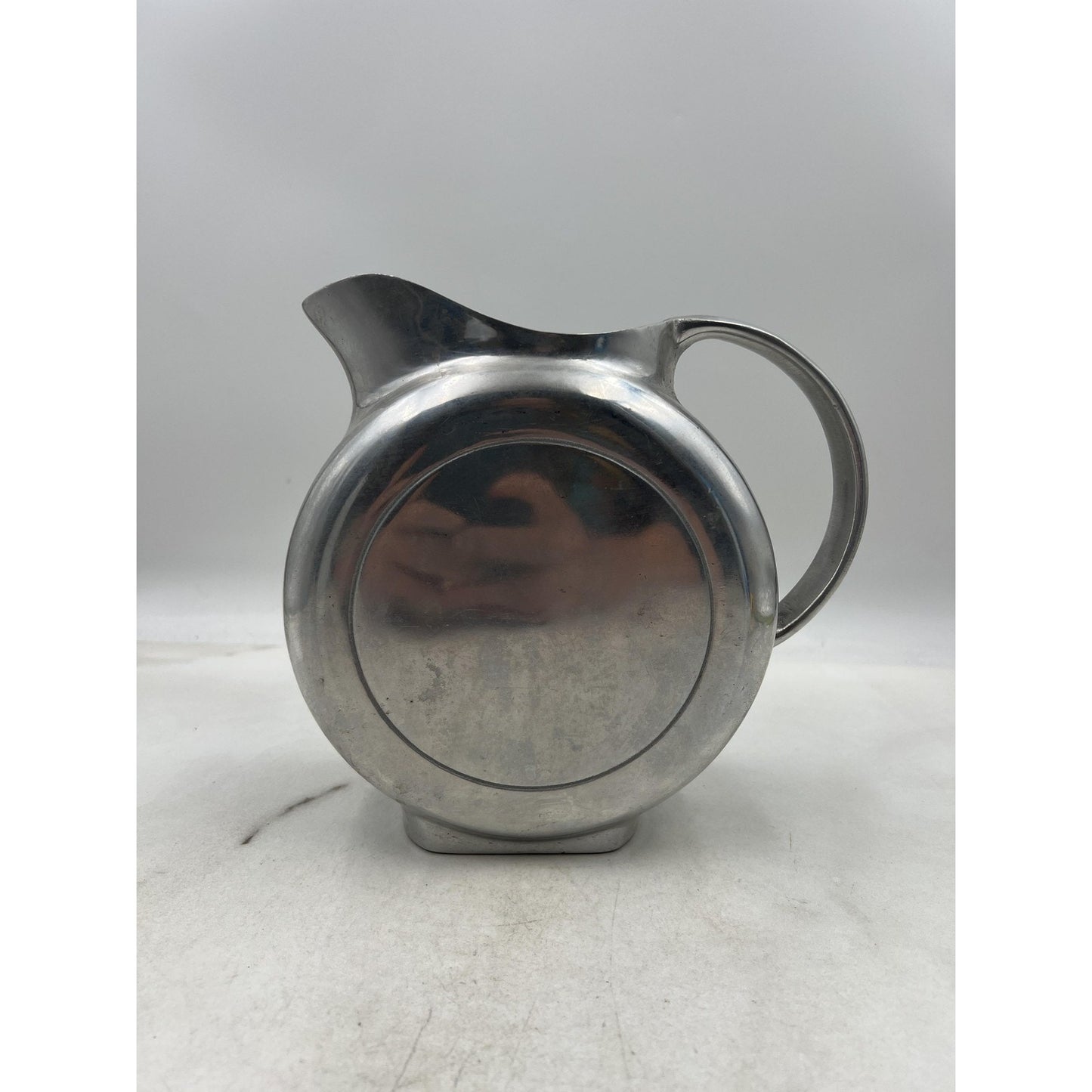 Wilton Mount Joy PA Round Pitcher Cast Metal Jug Silvertone Made in USA MCM