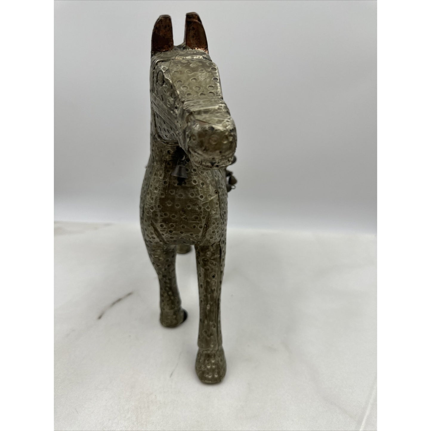 Antique Wood Horse Figurine Metal Copper Wrapped Carved Statuette