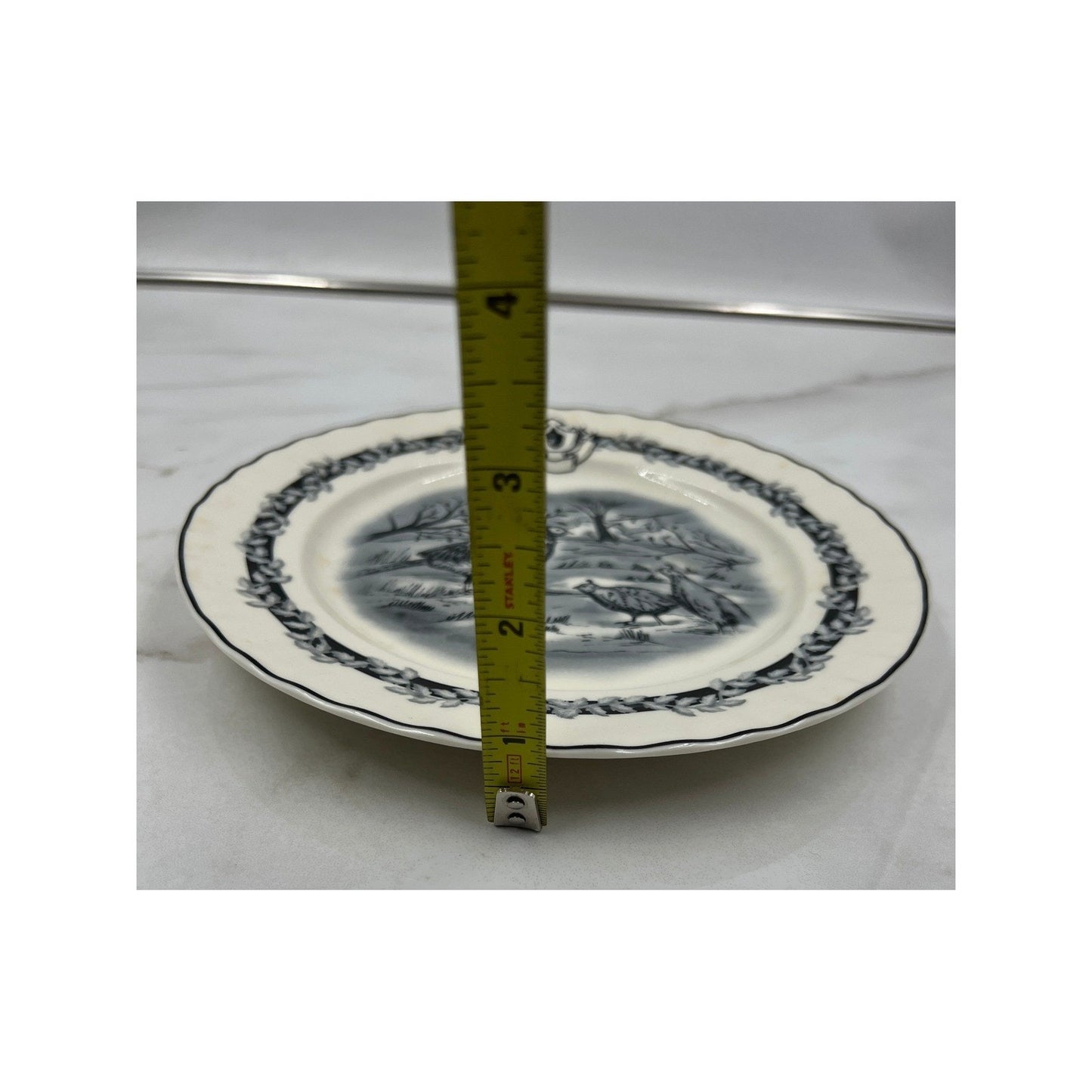 Mary Carol Home Collection Pheasant Quail Plate Black White Scalloped 8"