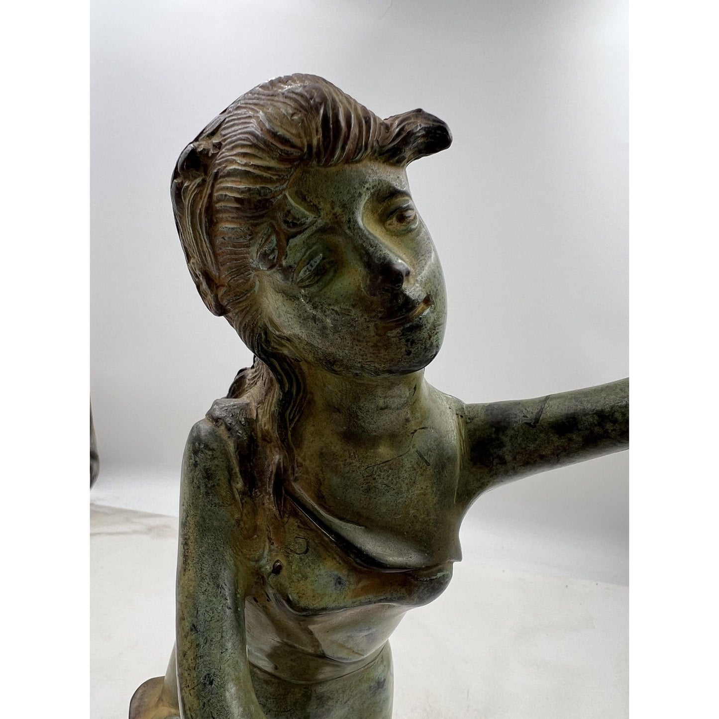 Vintage Art Nouveau Bronze Lady Statue India 18" Tall Elegant Female Figure