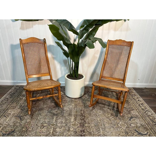 VTG Victorian Style Walnut With Cane Seat and Back Rocker Chairs Set of 2