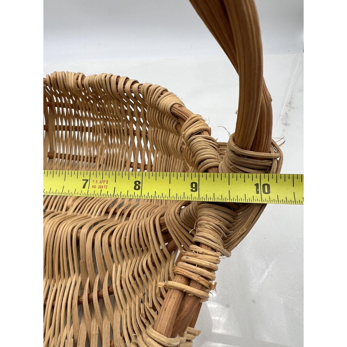 Handmade Woven Basket Boho Decor Twisted Rattan Handle Fruit Craft Display 13"