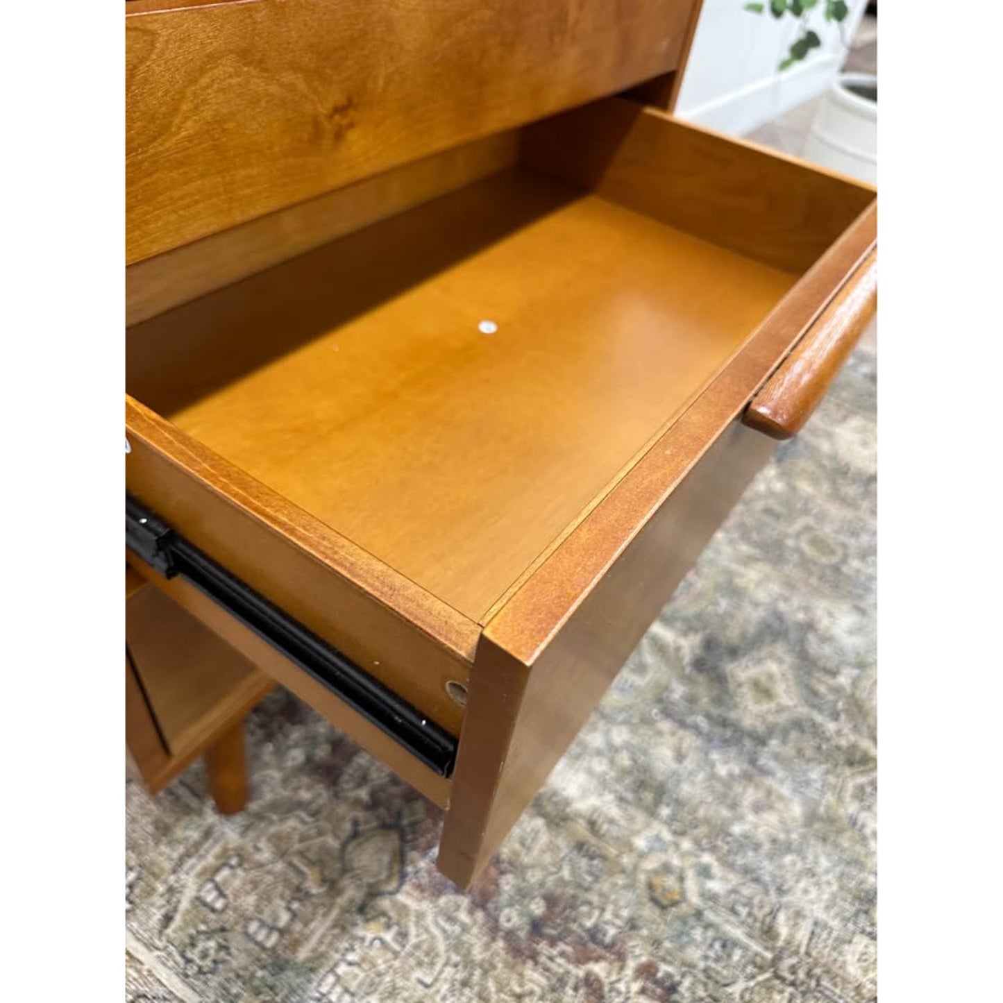 Florrie 3 Drawer Nightstand Acorn  Finish Wood MCM Style Built in Outlet
