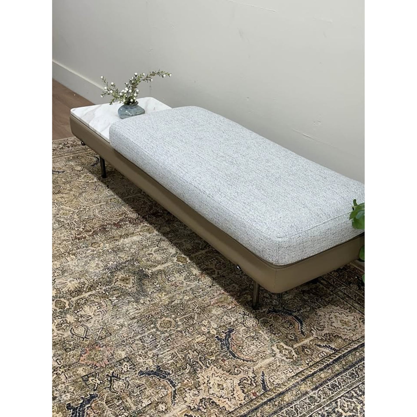 Mirycal Cotton Linen Upholstered Bench Marble Table Seat Hokku Designs