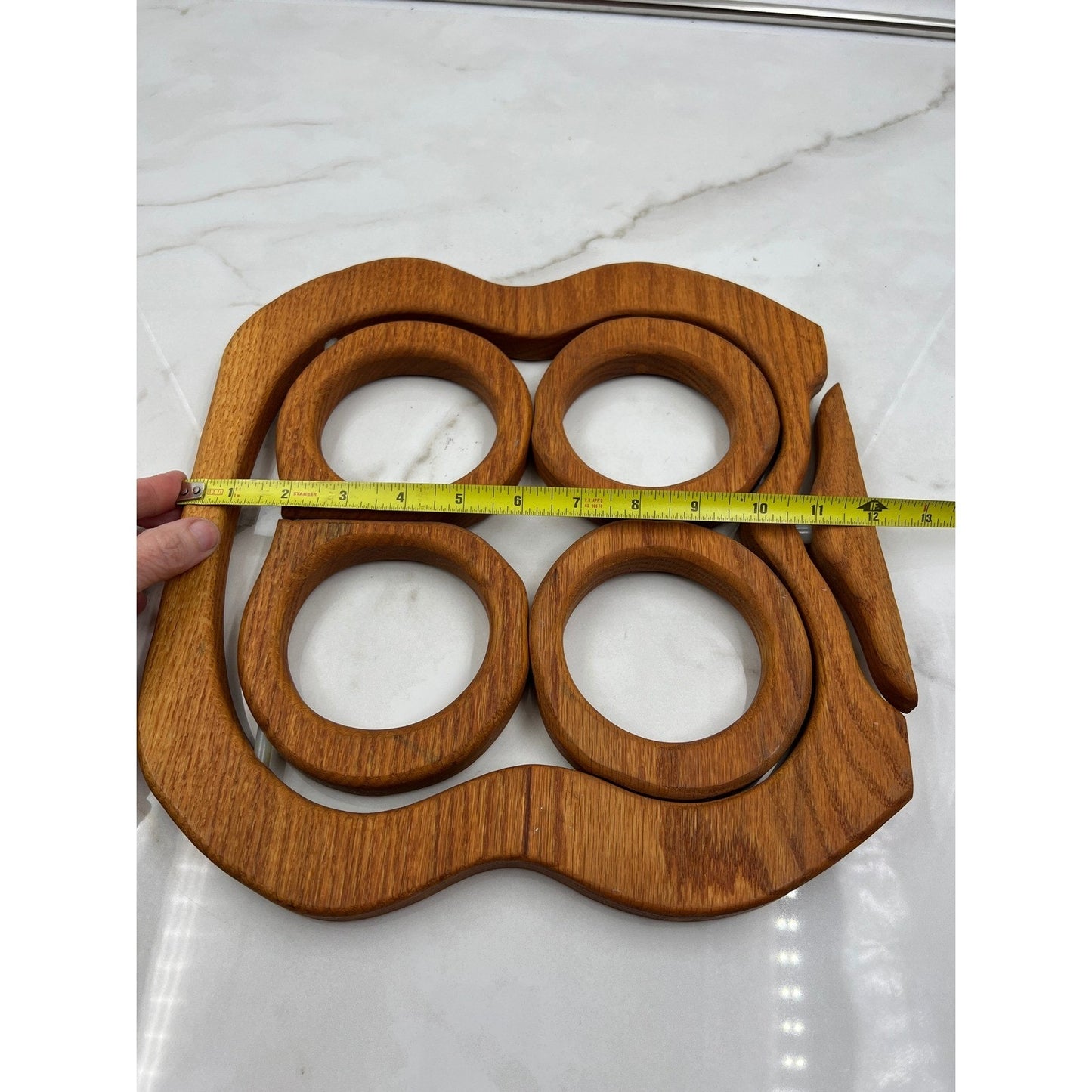 VTG Folding Wooden Trivet Expandable Four Ring Collapsible Wine Bottle Holder