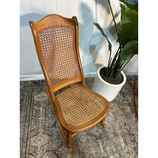 VTG Victorian Style Walnut With Cane Seat and Back Rocker Chairs Set of 2
