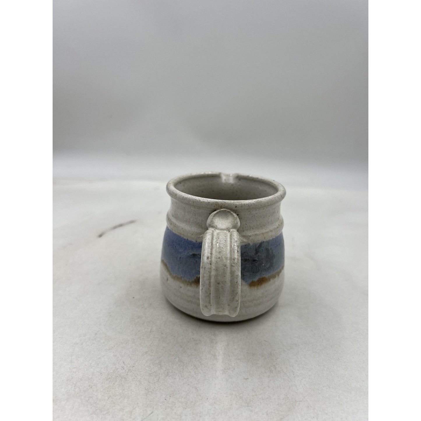 Handmade Studio Pottery Stoneware Creamer Mini Pitcher Blue Band Speckled