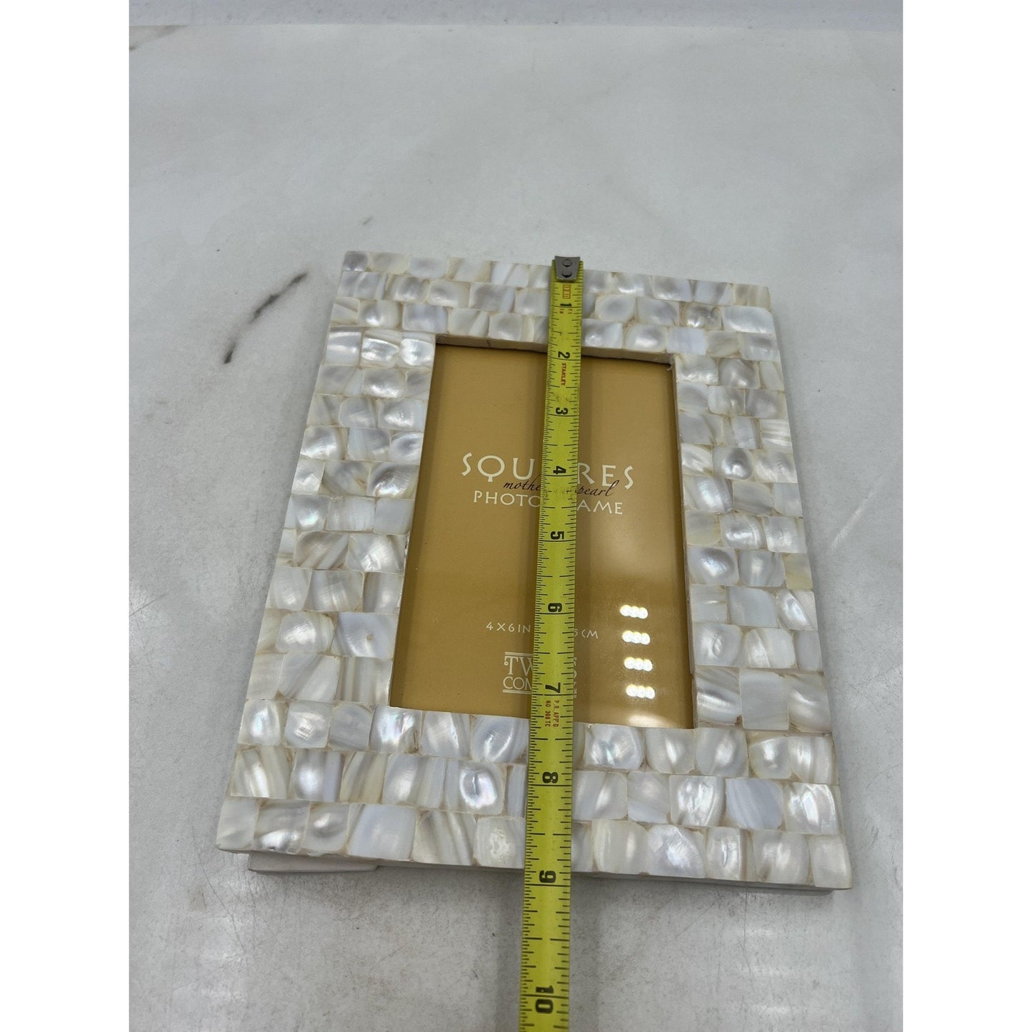 Two's Company Squares Mother of Pearl 4x6 Photo Frame Stand Tabletop