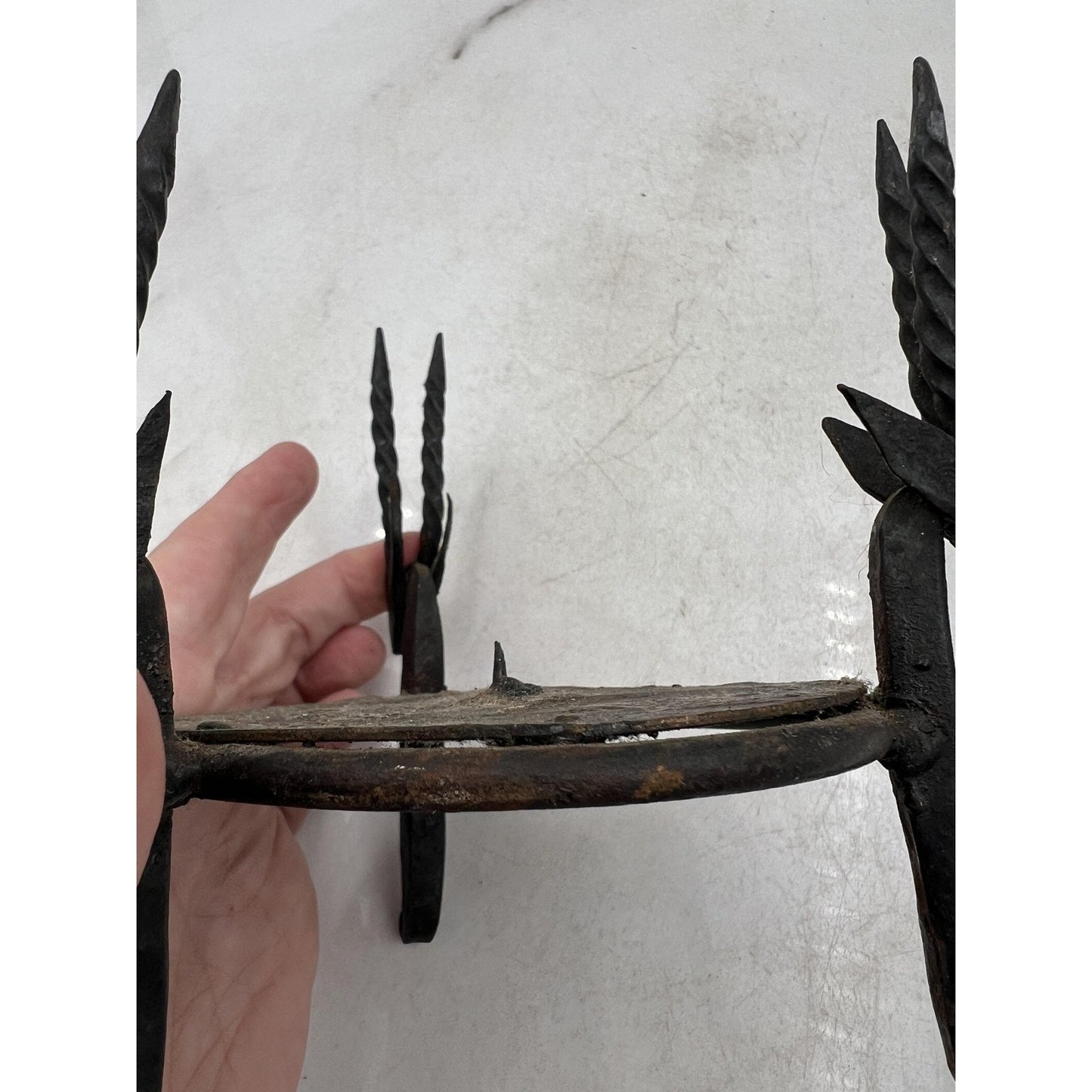 Hand Forged Wrought Iron Antelope Gazelle Heads Tripod Candle Holder Spike