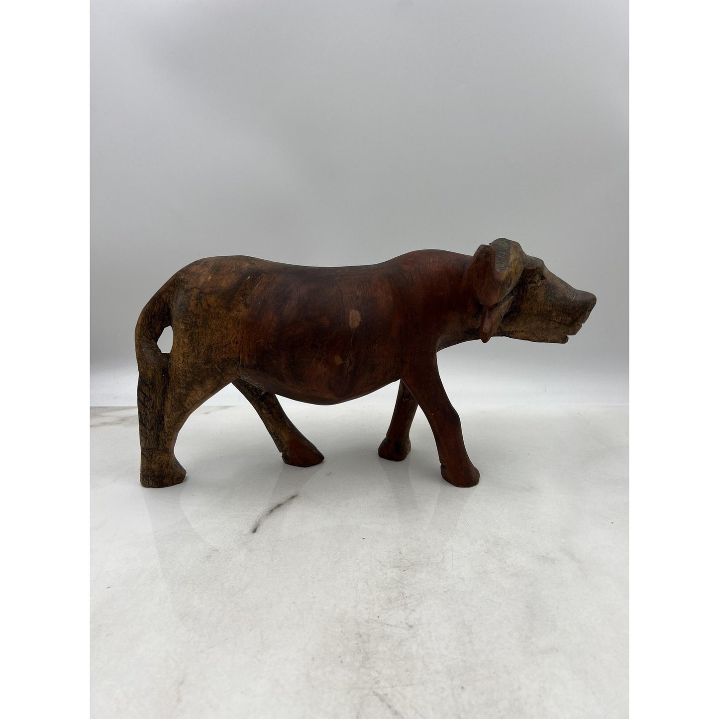 Vintage Hand Carved Wood Water Buffalo Sculpture African Folk Art Figurine 13" D