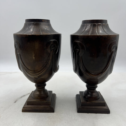 Vintage Bronze Urn Ancient Bronze Amphora Made In India 8" Tall No Lids Set 2