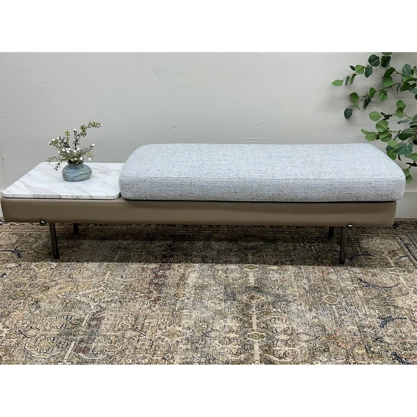 Mirycal Cotton Linen Upholstered Bench Marble Table Seat Hokku Designs