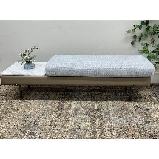 Mirycal Cotton Linen Upholstered Bench Marble Table Seat Hokku Designs