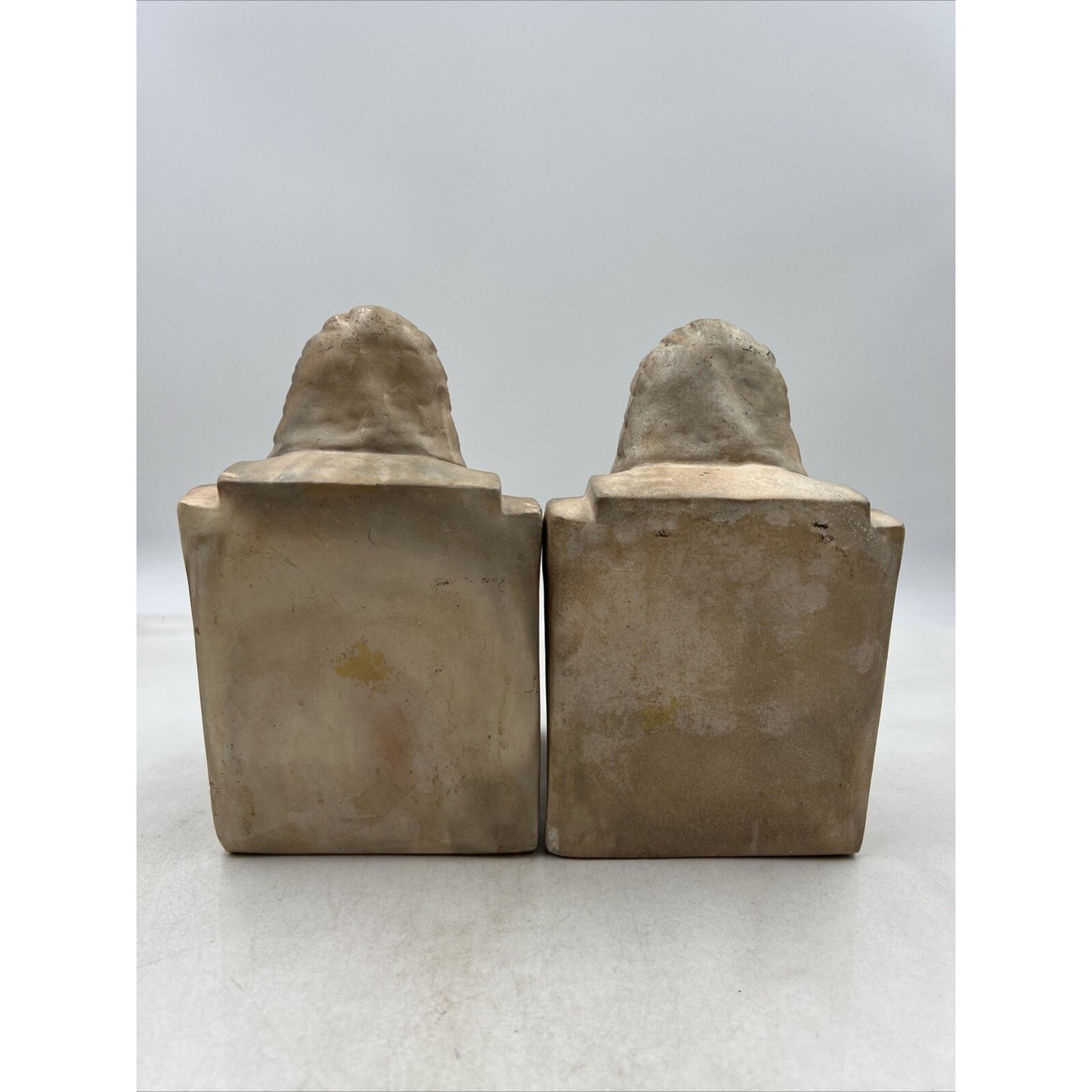Vintage Montana Swirl Bookends Native American Chief Clay Pottery Set of 2
