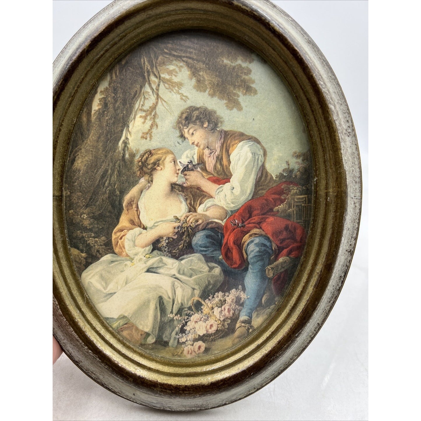 VTG Oval Picture Frame Wall Hanging Miniature Florentine Italy Couple Lovers