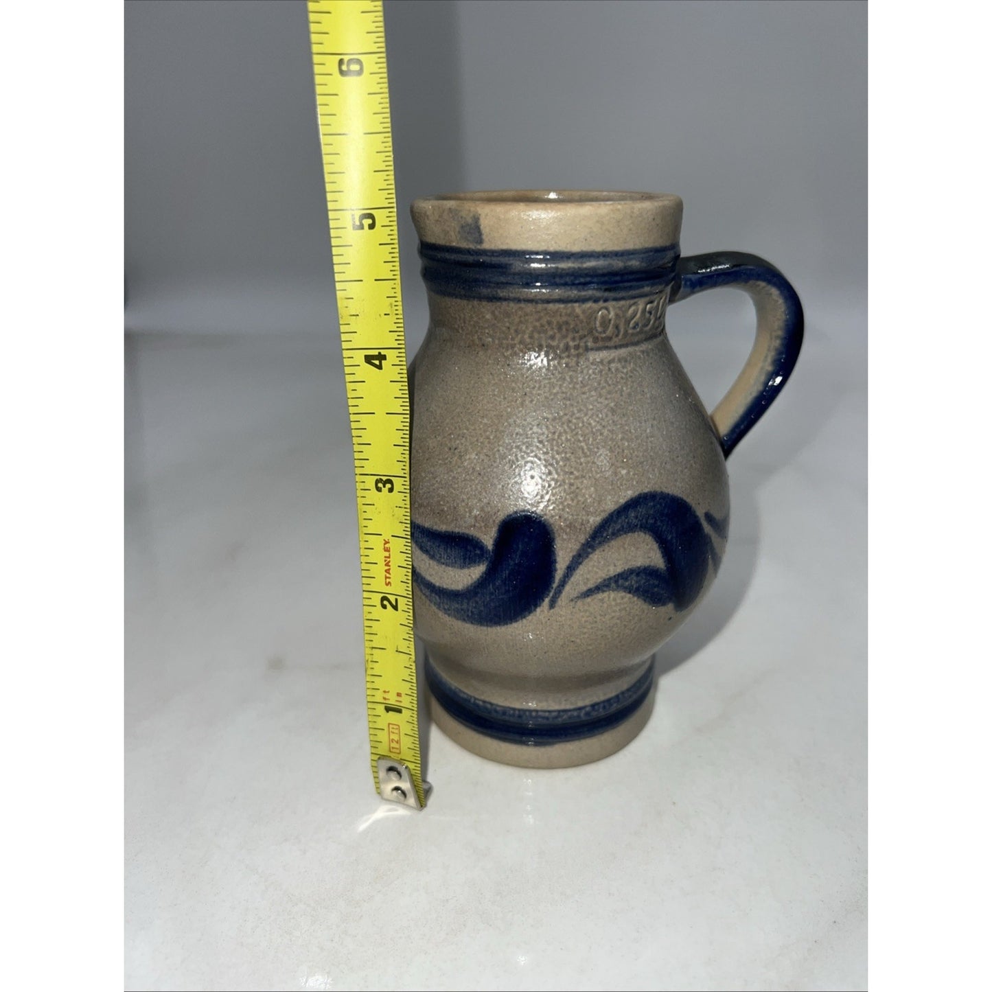 Vintage German Handmade Jug Creamer Handarbeit Blue Salt Glazed 0.25 L