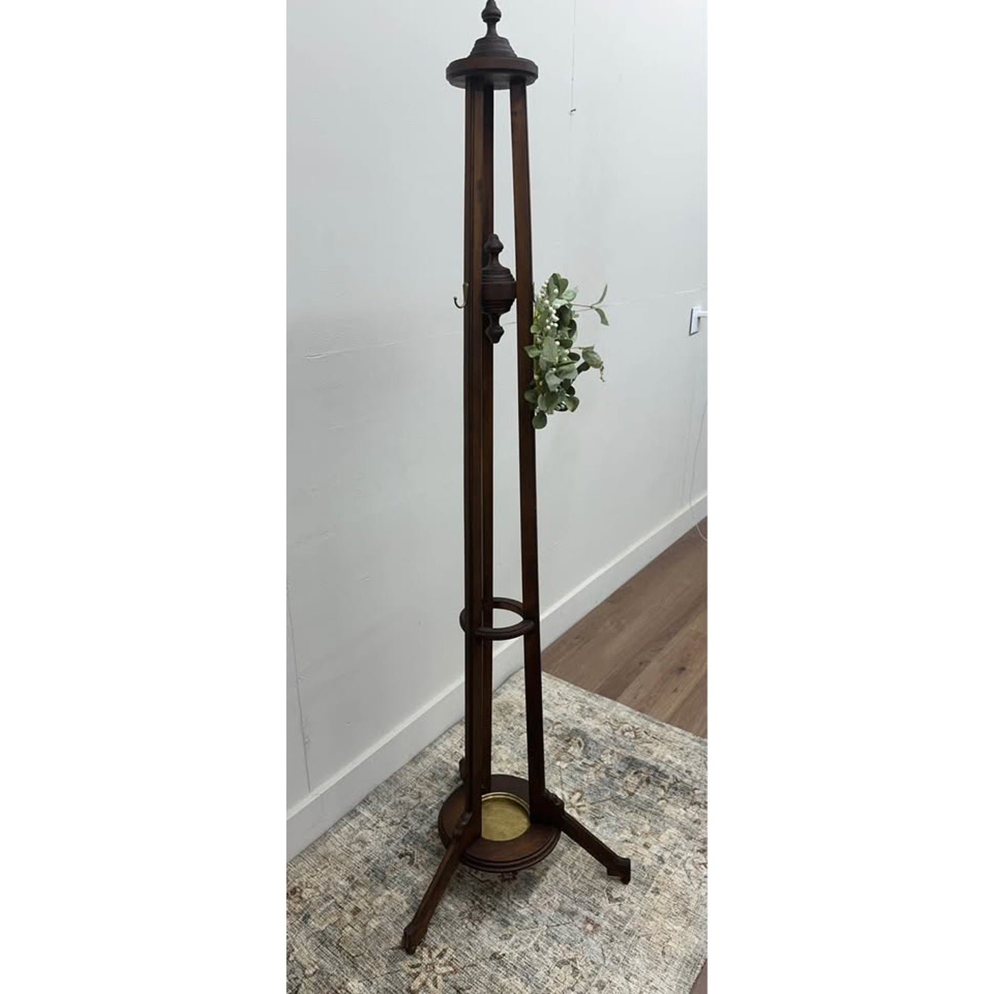 Mid Century Mahogany Coat Rack Umbrella Stand Hall Tree