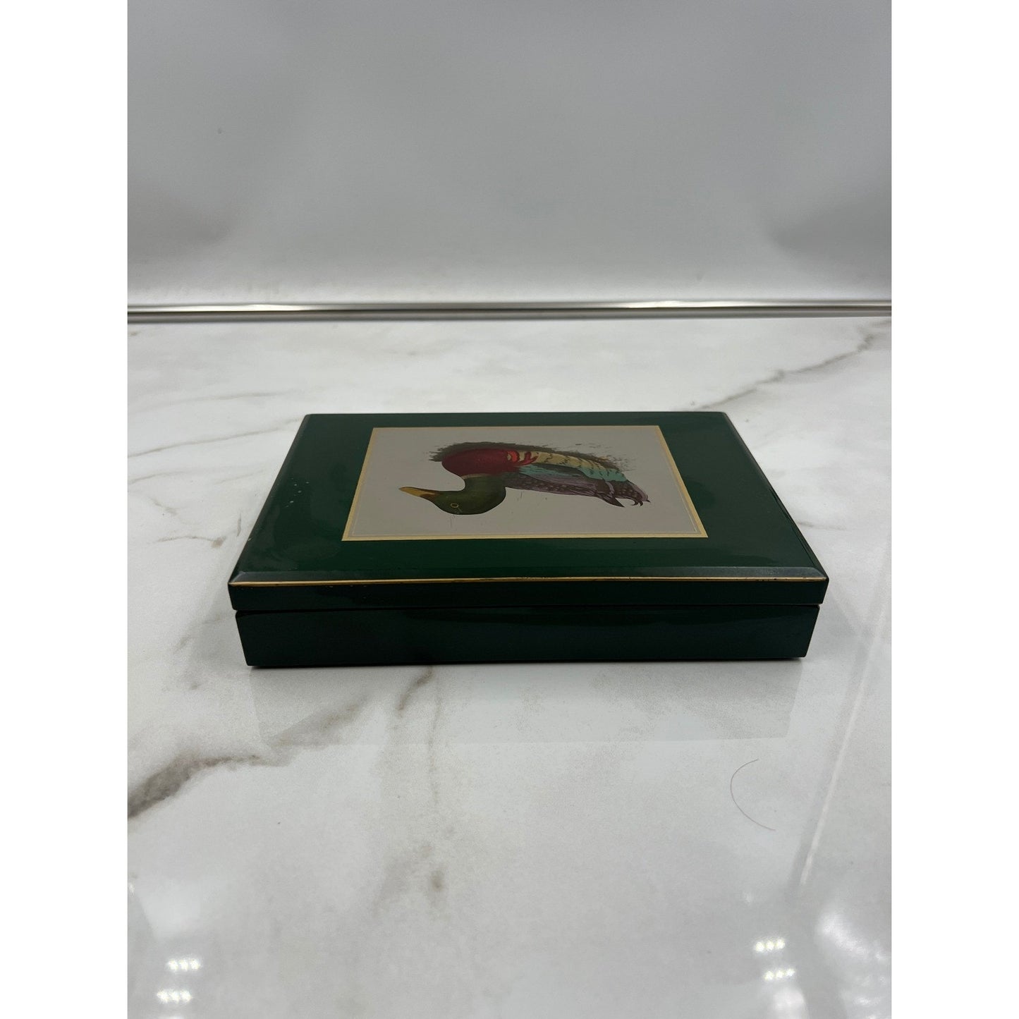 VTG Otagiri Japan Lacquerware Trinket Box Mallard Duck Gibson Greetings Green