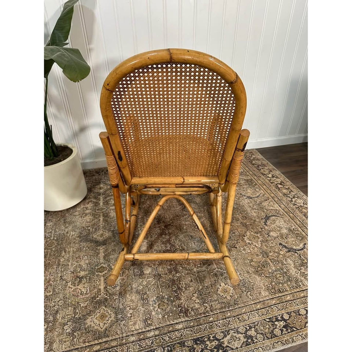 Vintage Thonet Style Large Tortoise Bamboo Bentwood Cane Rattan Rocking Arm Chair