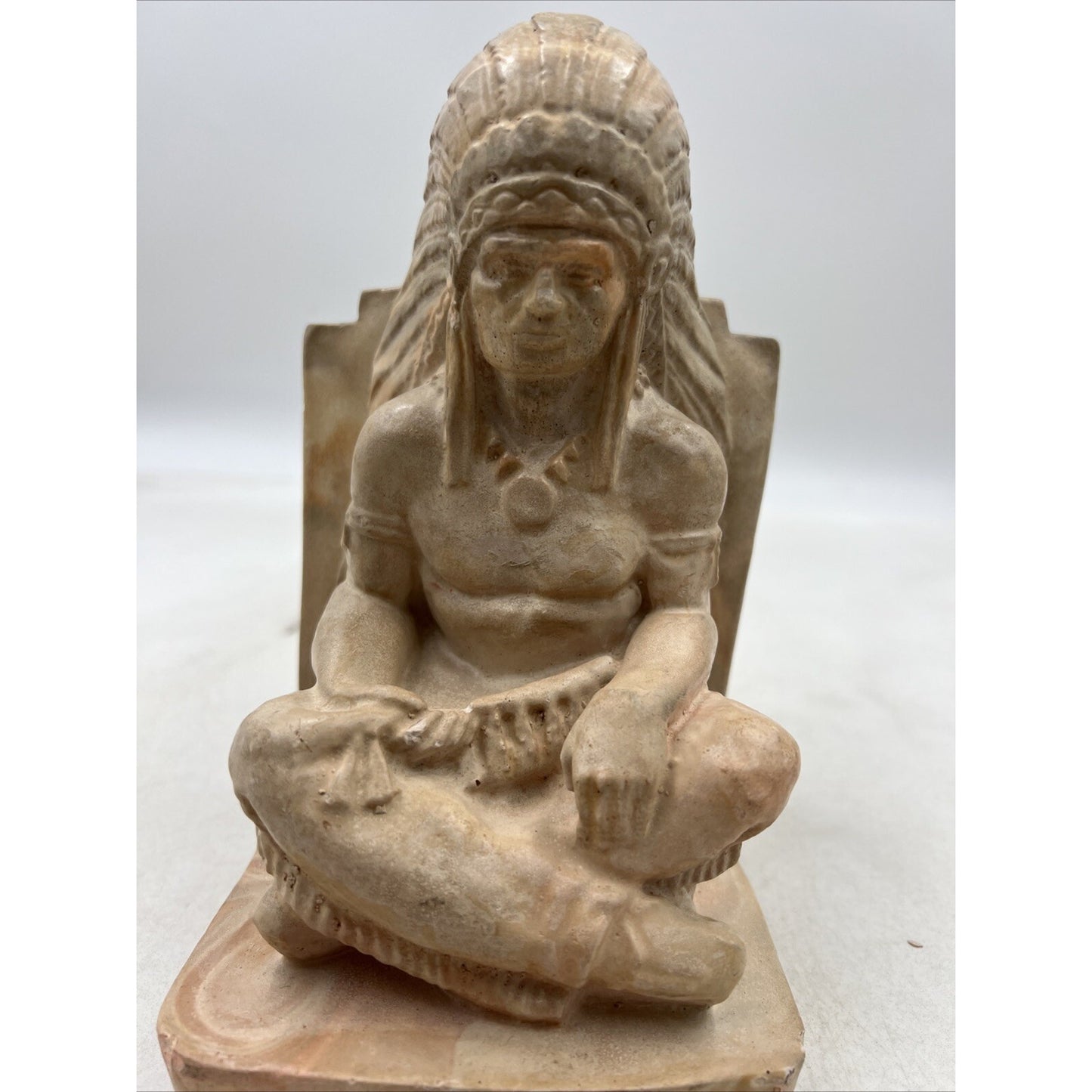 Vintage Montana Swirl Bookends Native American Chief Clay Pottery Set of 2