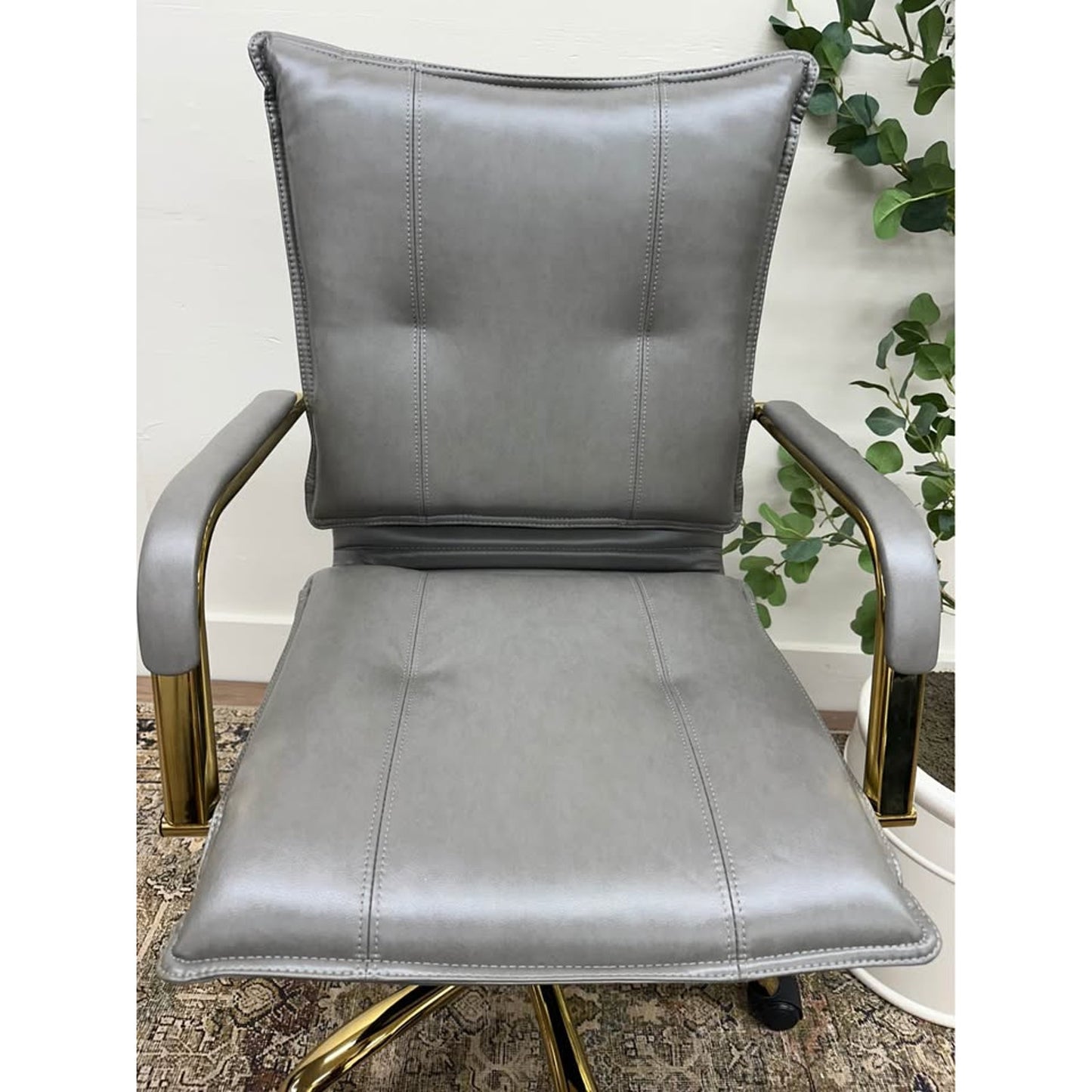Riccardo Task Chair Dark GREY Faux Leather Gold Rolling Office Chair