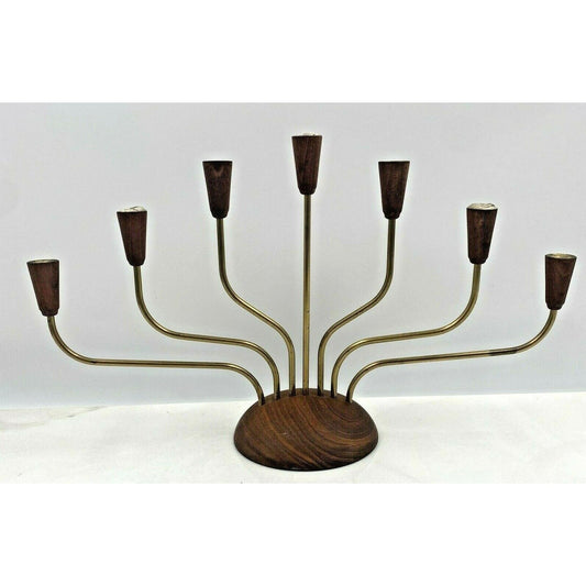 VTG Teak Candelabra Candle Holder Brass Mid Century Modern by Gunnar Ander?