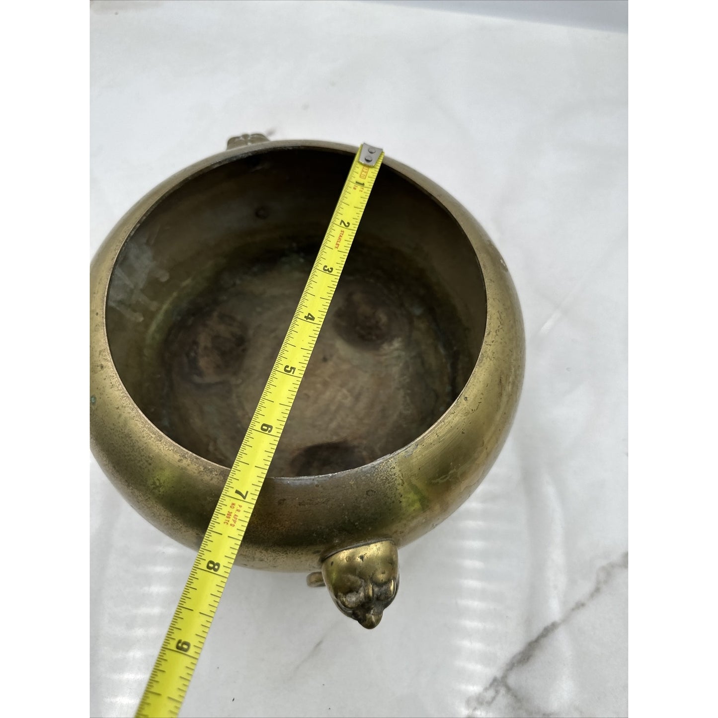 VTG Brass Censer Pot Planter Metal Three Leg Incense Ringed Face Handles