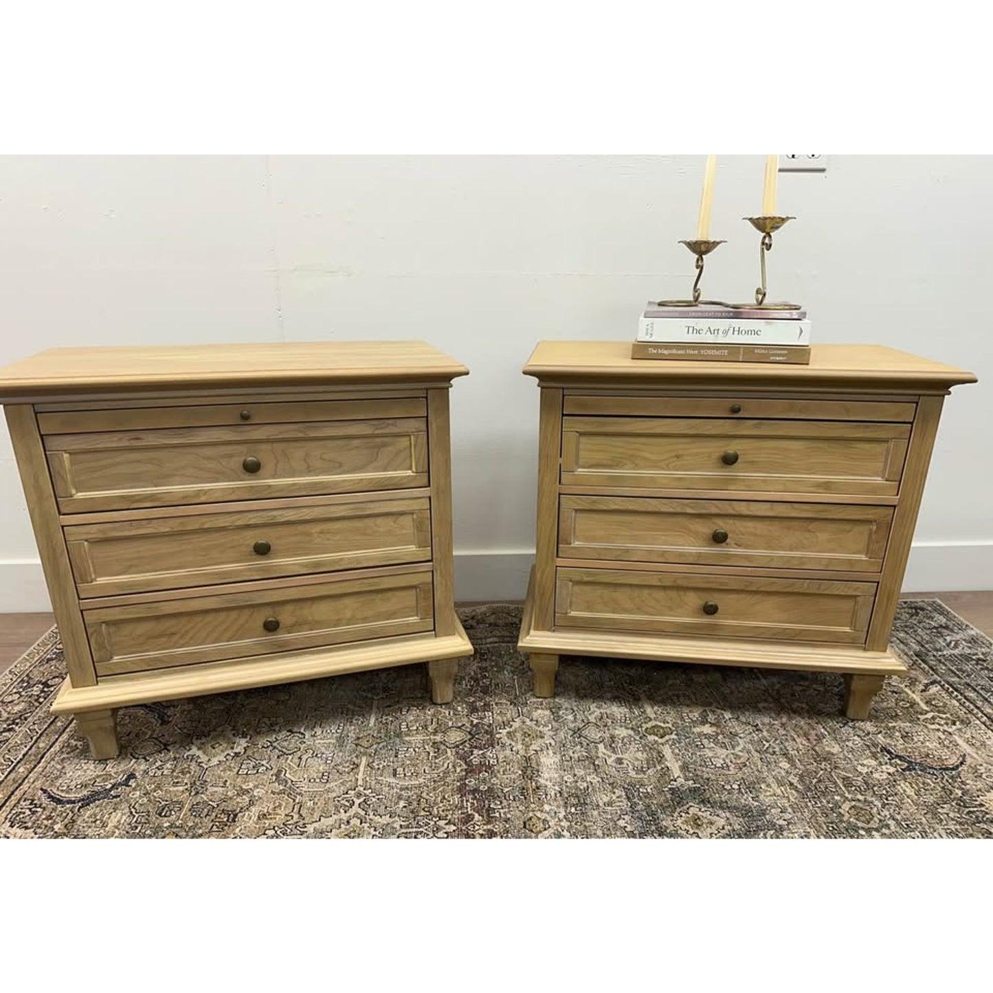 Dominic 3 Drawer Nightstands Natural Stain Built-In Outlets Wood Set of 2