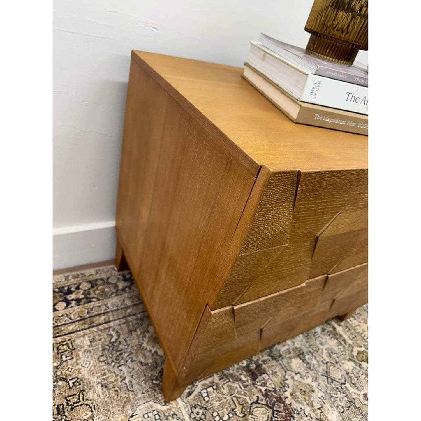 Helga 2 Drawer Nightstand Brown Wood MCM Style Built in Outlet