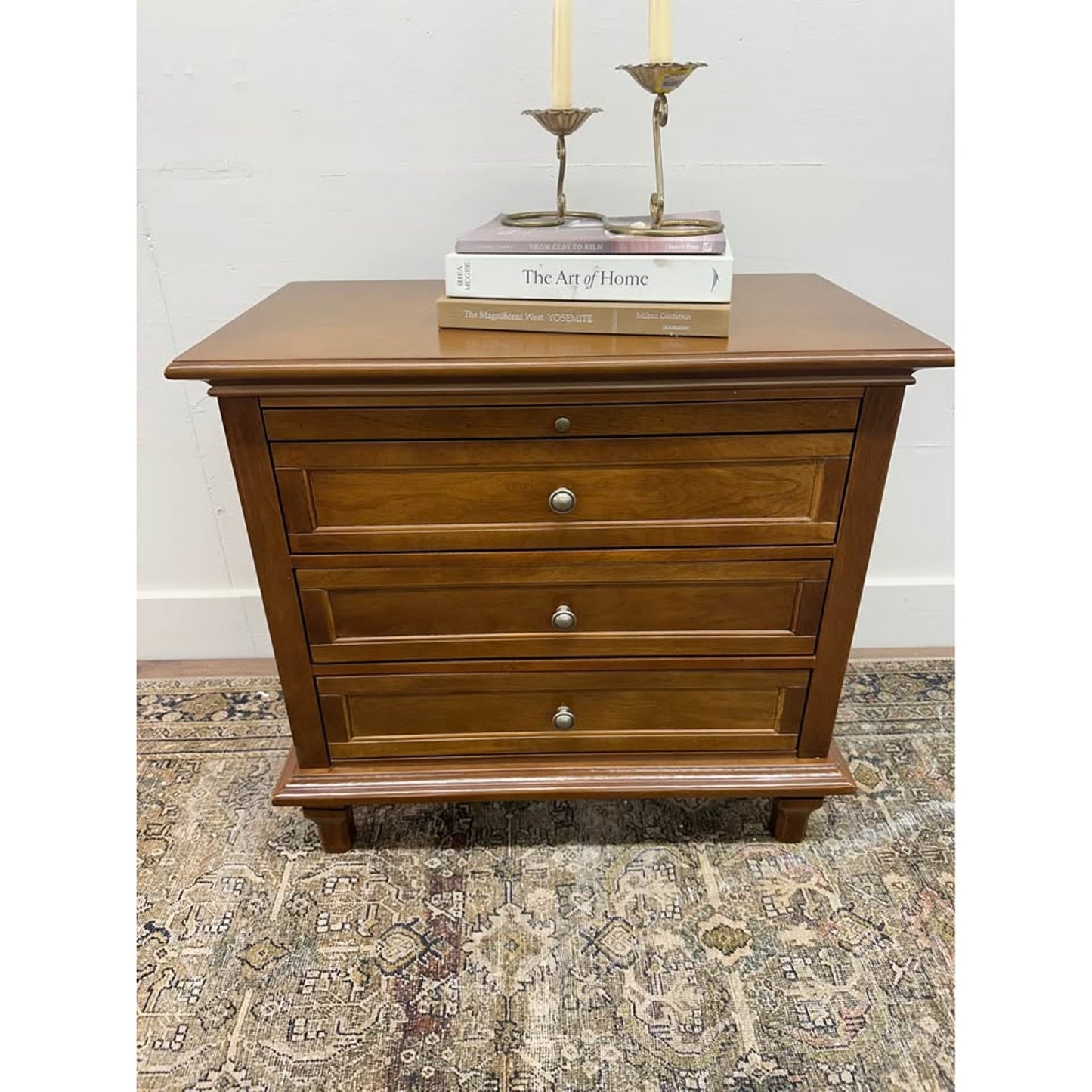 Dominic 3 Drawer Nightstand Walnut Stain Built-In Outlets Wood
